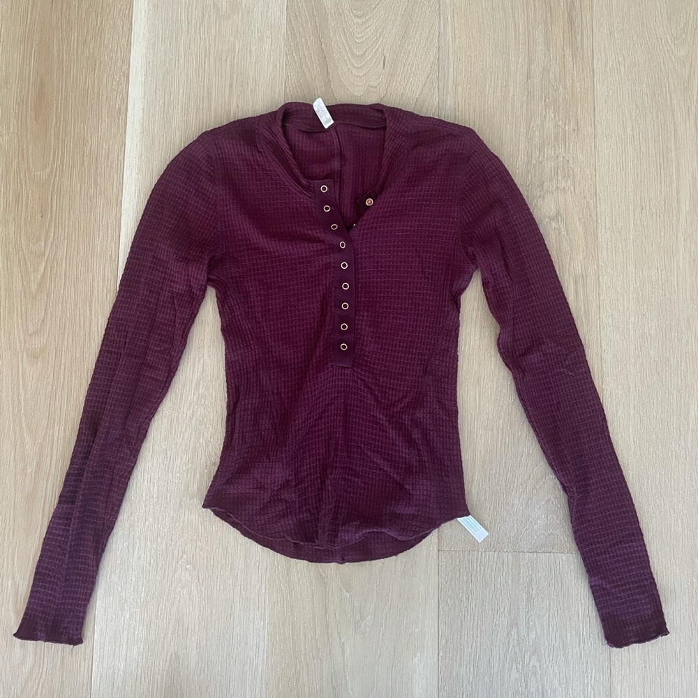 Free People waffle fabric long sleeve Henley